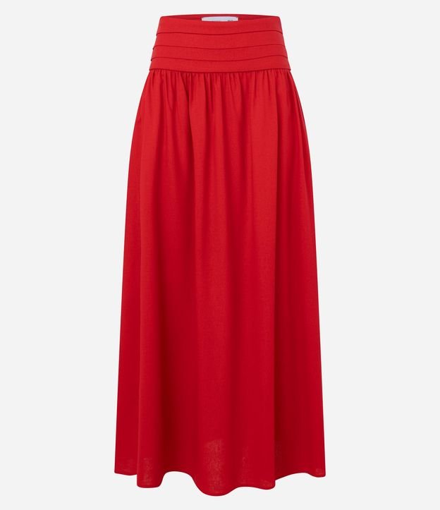 Pollera Long Midi en Viscolino con Canesú Larga y Cintura Pespontado