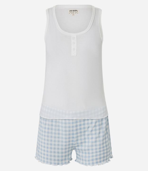Pijama Short Doll en Rib con Short de Cuadros Vichy 4