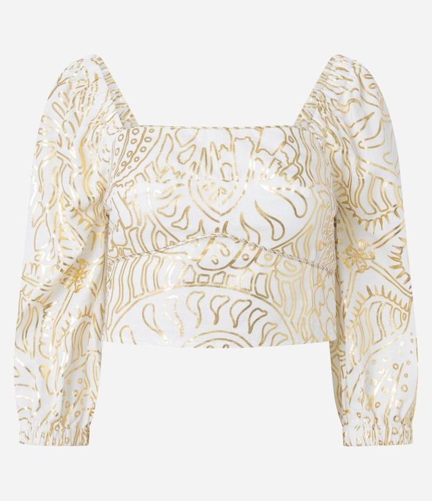 Blusa Cropped en Viscolino con Estampa de Foil