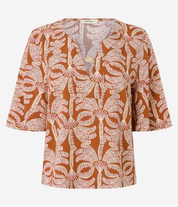 Blusa en Viscosa con Abalorio en el Escote y Estampa Tropical 5