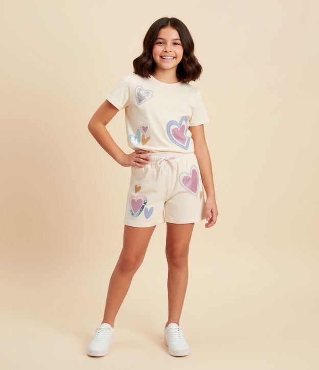 Short Infantil con Bordado Corazones en Lentejuelas - Talle 5 a 14 años