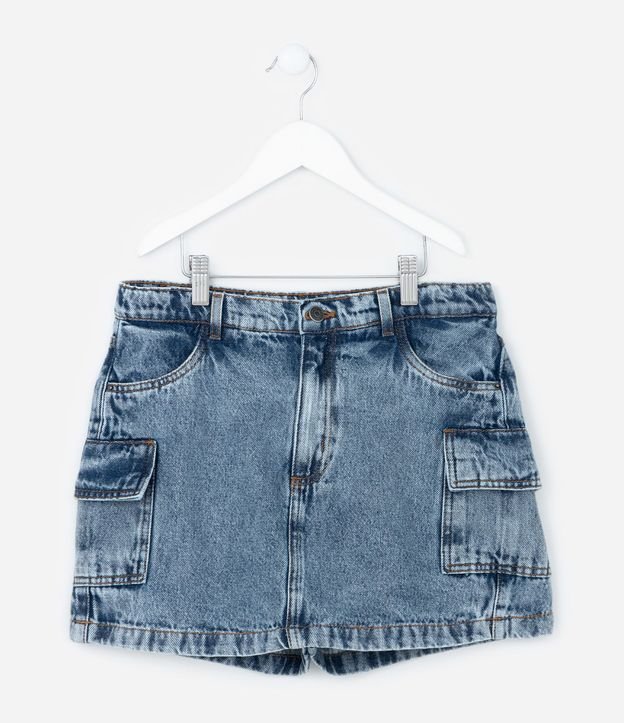 Short Pollera Infantil Jeans con Bolsillos Cargo - Talle 5 a 14 años