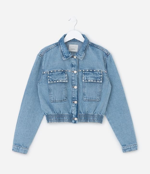 Campera Bomber Infantil Jeans con Brillitos - Talle 7 a 14 años