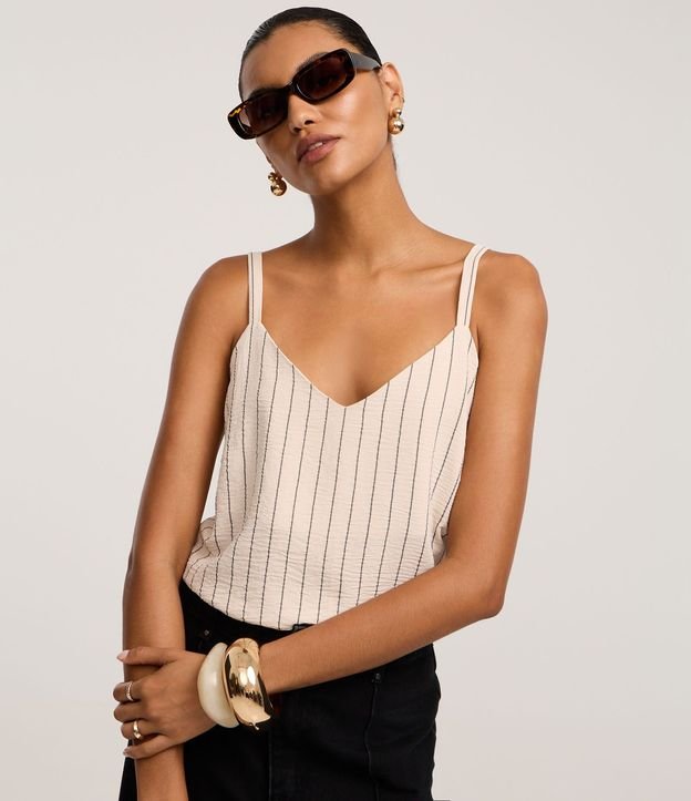 Blusa de Bretel en Airflow con Rayas Verticales de Hilo Teñido