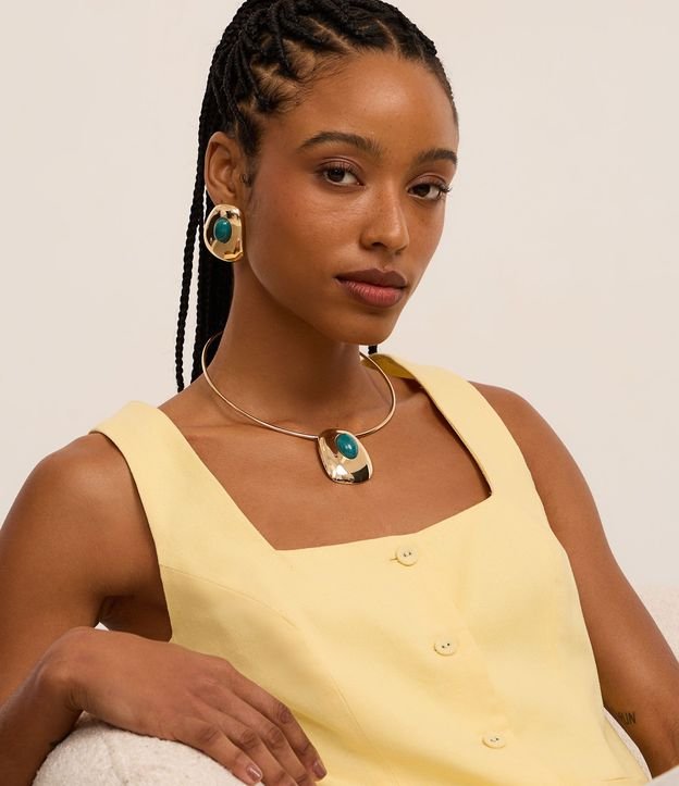 Conjunto de Collar y Caravana con Piedra en Resina