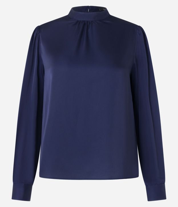 Blusa Satinado con Cuello Alto y Puño Ajustado