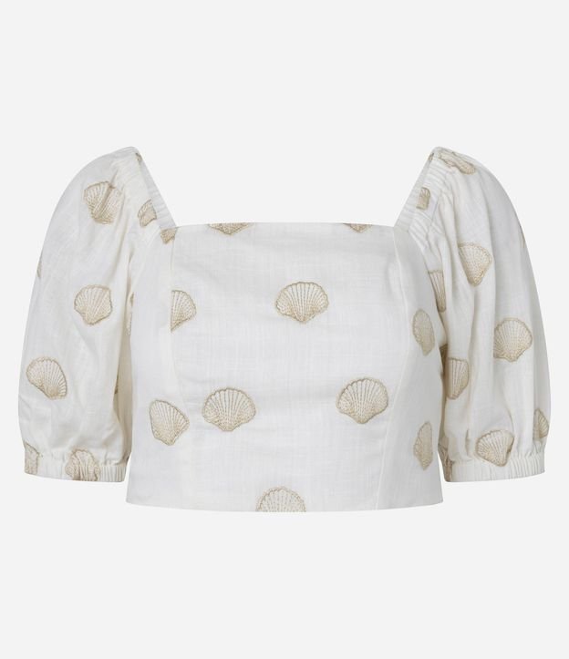 Blusa en Viscolino con Manga Abullonada y Bordado Caracolas 7