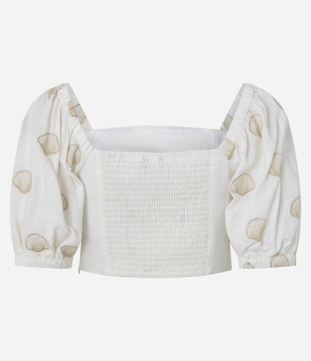 Blusa en Viscolino con Manga Abullonada y Bordado Caracolas 9