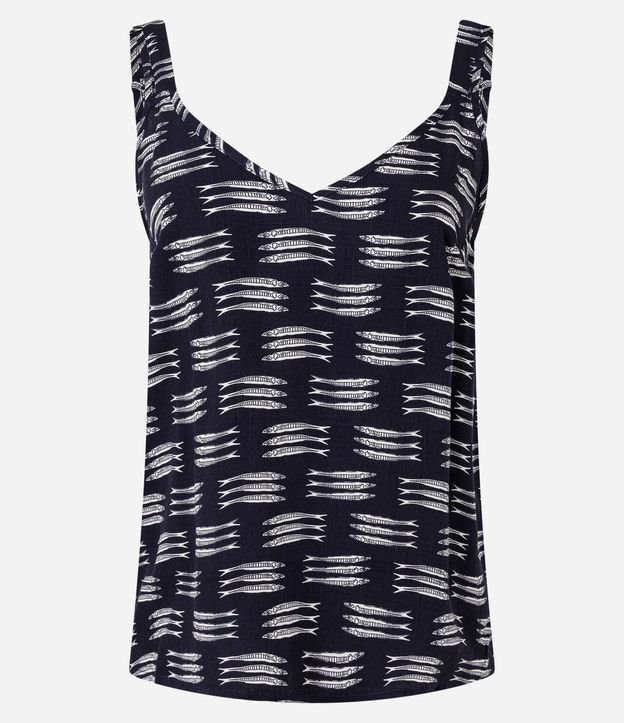 Blusa en Viscosa con Escote V y Estampa de Peces 5