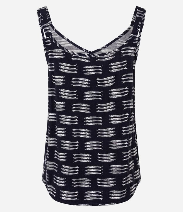 Blusa en Viscosa con Escote V y Estampa de Peces 8
