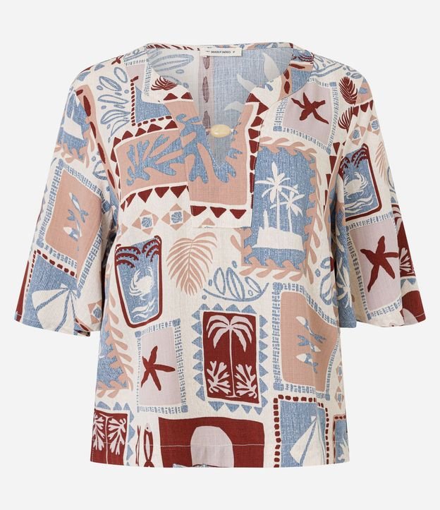 Blusa en Viscosa con Abalorio en el Escote y Estampa Palmeras 7
