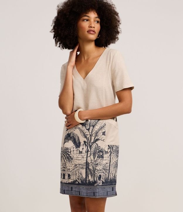 Vestido T-Shirt Corto en Viscolino con Estampa Arco de Lapa