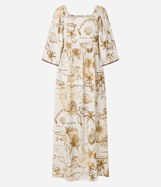 Vestido Evasê Midi en Viscolino con Estampa Mapa 5