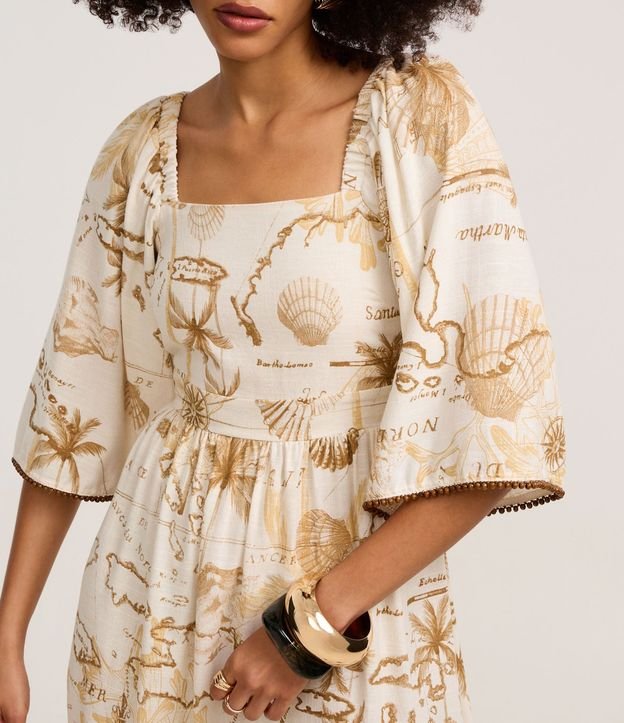Vestido Evasê Midi en Viscolino con Estampa Mapa 2