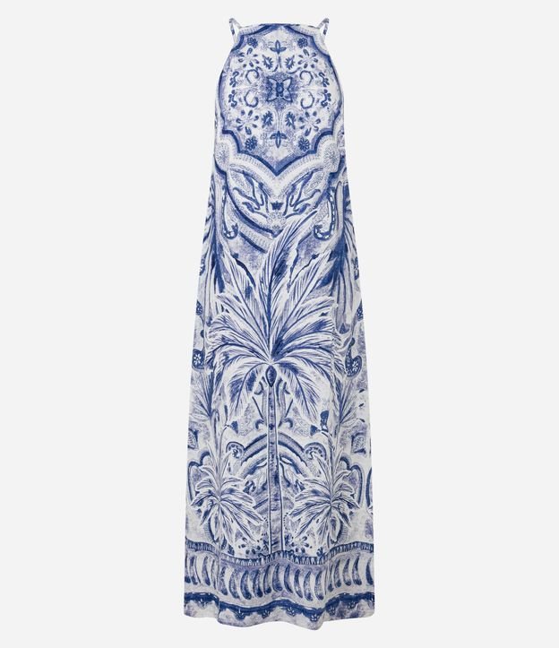Vestido Evasê Midi en Viscolino con Estampa Palmeras 6