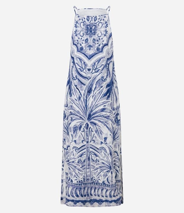 Vestido Evasê Midi en Viscolino con Estampa Palmeras 8