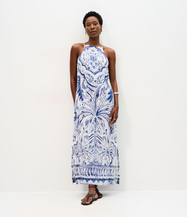 Vestido Evasê Midi en Viscolino con Estampa Palmeras 2