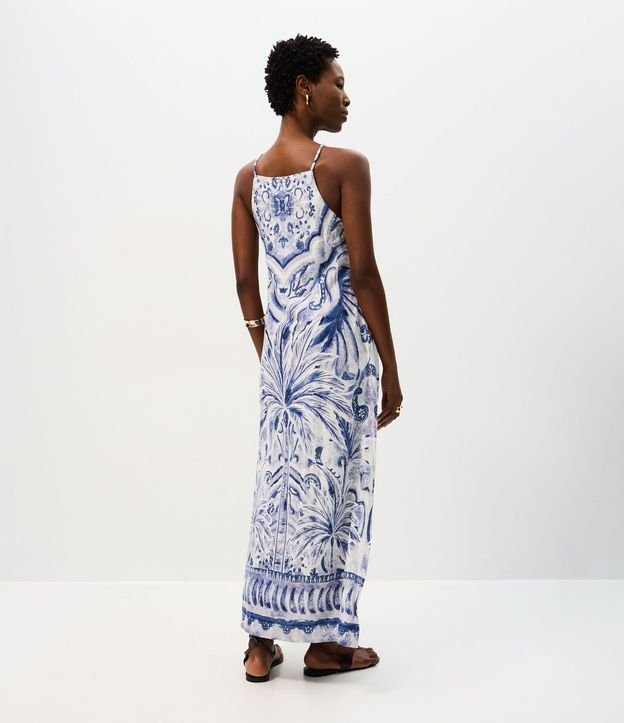 Vestido Evasê Midi en Viscolino con Estampa Palmeras 4