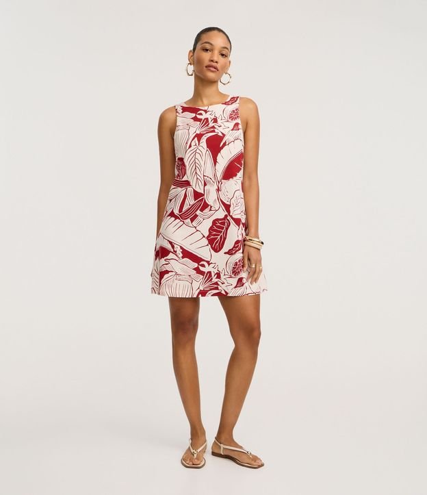Vestido Corto en Viscolino con Estampa Follaje y Limones