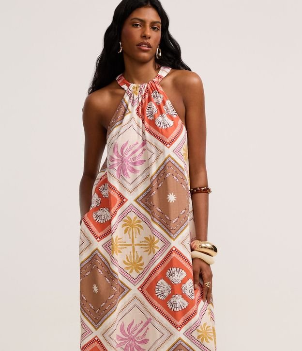 Vestido Evasê Midi en Viscolino con Estampa Tropical 2
