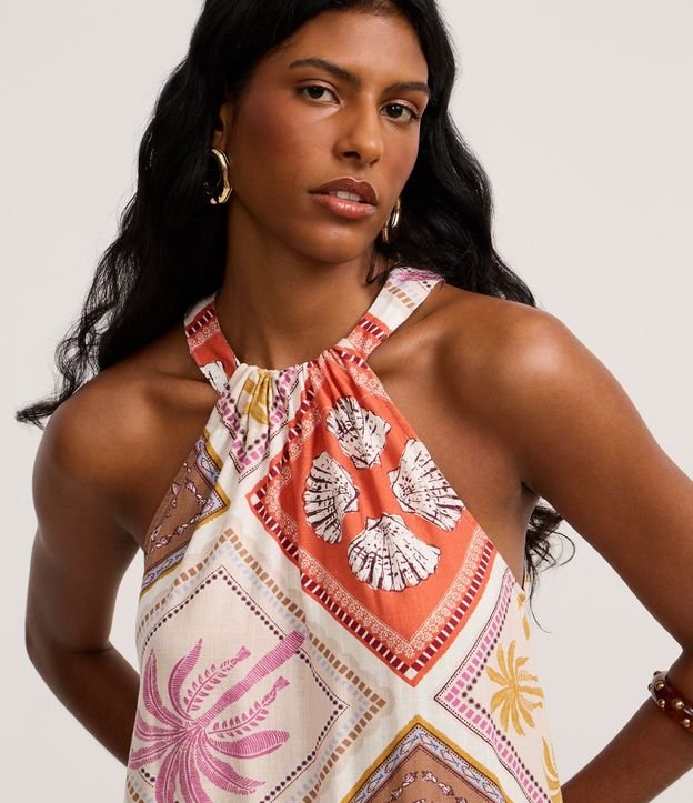 Vestido Evasê Midi en Viscolino con Estampa Tropical 3