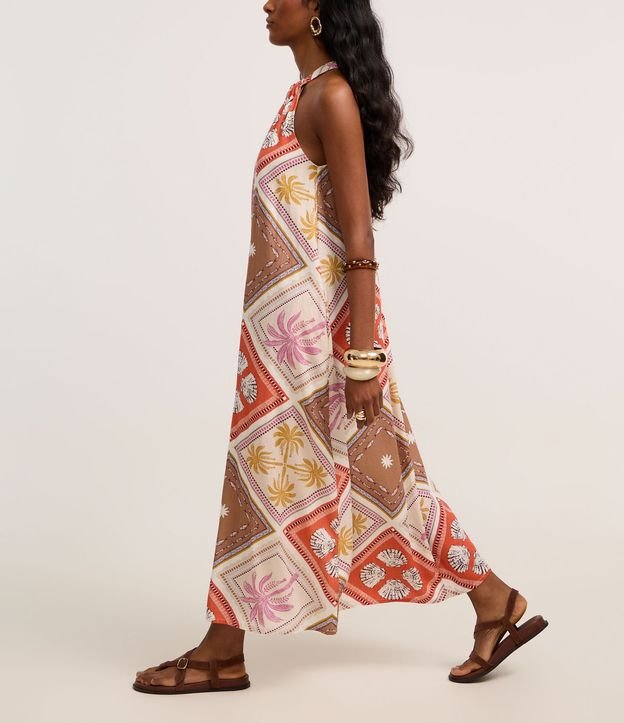 Vestido Evasê Midi en Viscolino con Estampa Tropical 6