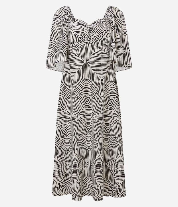 Vestido Midi en Viscolino con Manga Godê y Estampado Geométrico 5