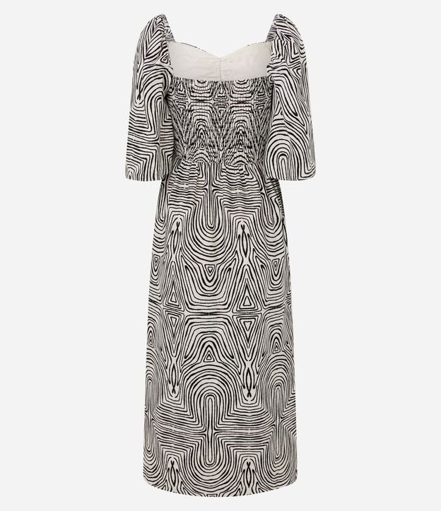 Vestido Midi en Viscolino con Manga Godê y Estampado Geométrico 7
