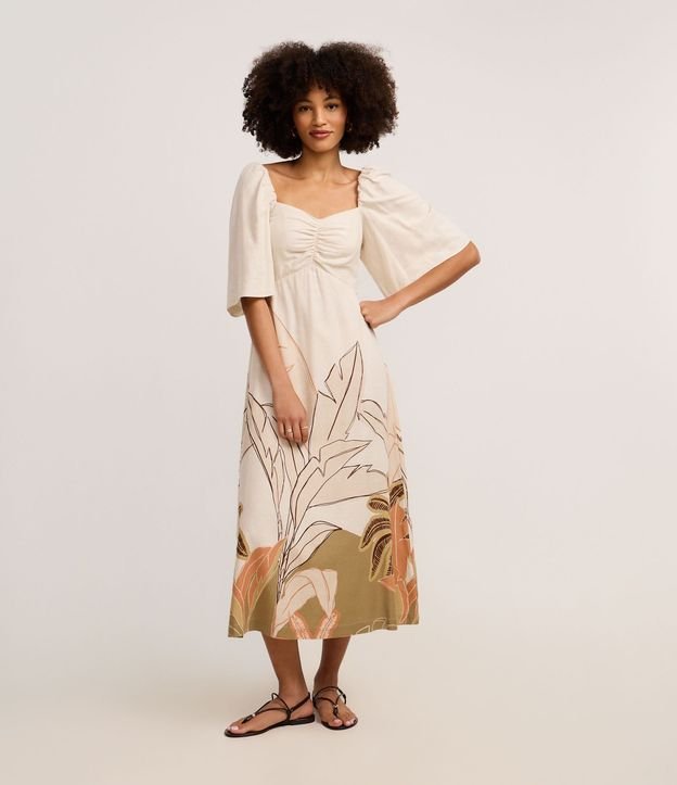 Vestido Midi en Viscolino con Estampa Follaje