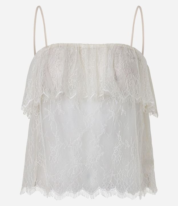 Blusa Corta en Encaje con Superposición y Breteles Finos 5
