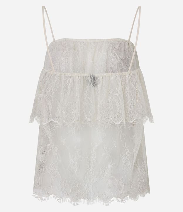 Blusa Corta en Encaje con Superposición y Breteles Finos 7