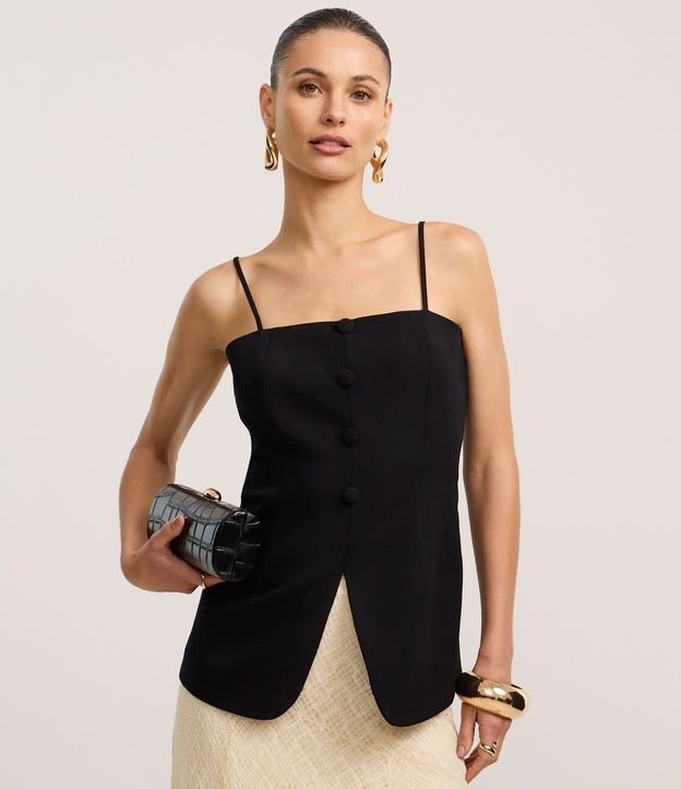 Blusa Sastrería de Bretel con Escote Recto y Botones Forrados