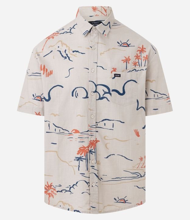 Camisa Relaxed en Algodón  Tejido Diferenciado con Estampa Fil a Fil Abstracta Palmera 5
