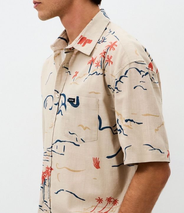 Camisa Relaxed en Algodón  Tejido Diferenciado con Estampa Fil a Fil Abstracta Palmera 4