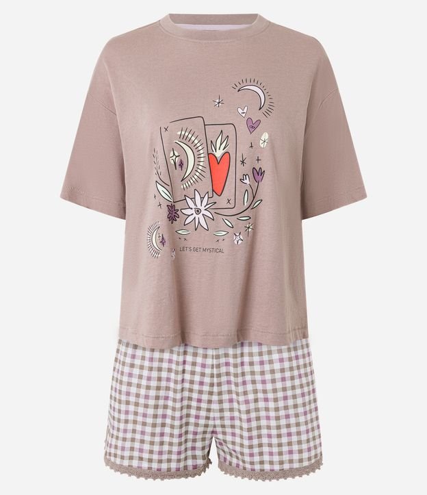 Pijama Short Doll en Algodón con Estampa Mística y Short de Cuadros Vichy 4