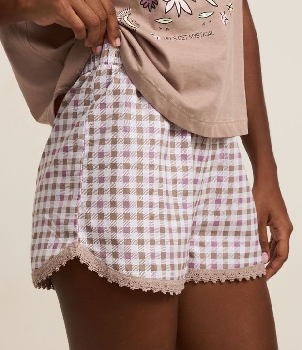 Pijama Short Doll en Algodón con Estampa Mística y Short de Cuadros Vichy 3