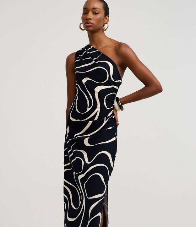Vestido Midi Hombro Único en Crepé con Estampa Abstracta 2