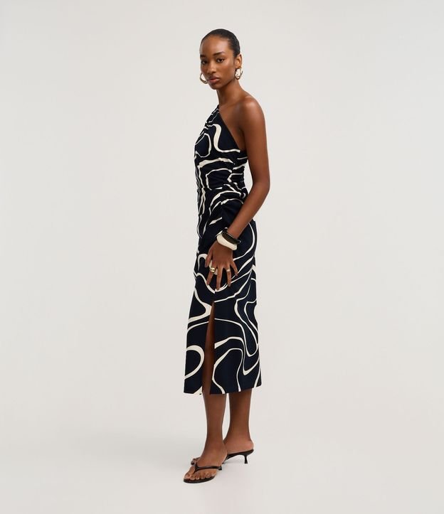 Vestido Midi Hombro Único en Crepé con Estampa Abstracta 4