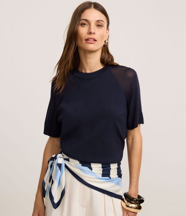 Blusa en Punto con Sisa Raglán y Manga Transparente