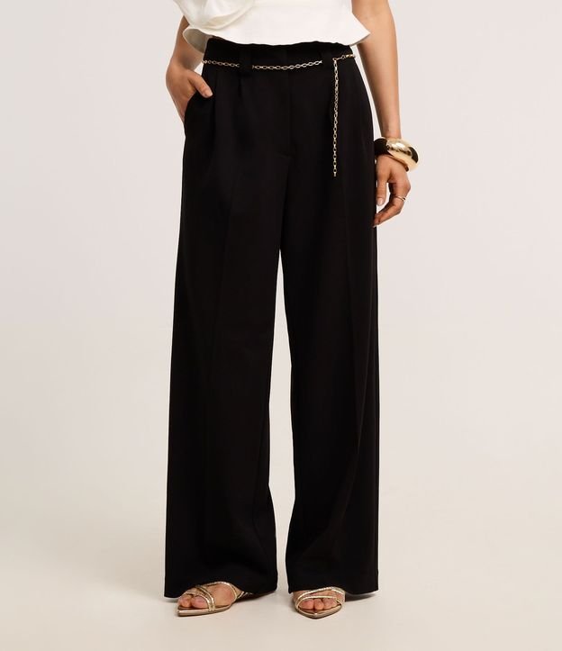 Pantalón Wide Leg en Crepé con Cinturón Cadena 3