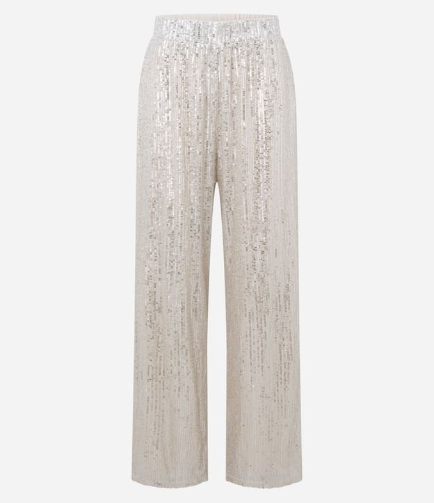 Pantalón Pantalona con Punto Abierto y Lentejuela Metalizado
