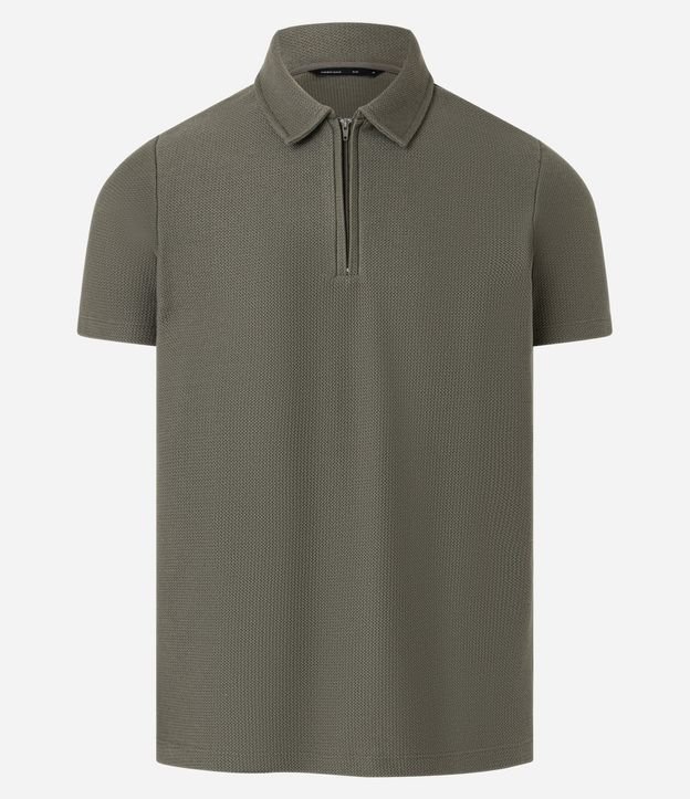 Camisa Polo Slim con Cremallera en el Cuello y Texturizada