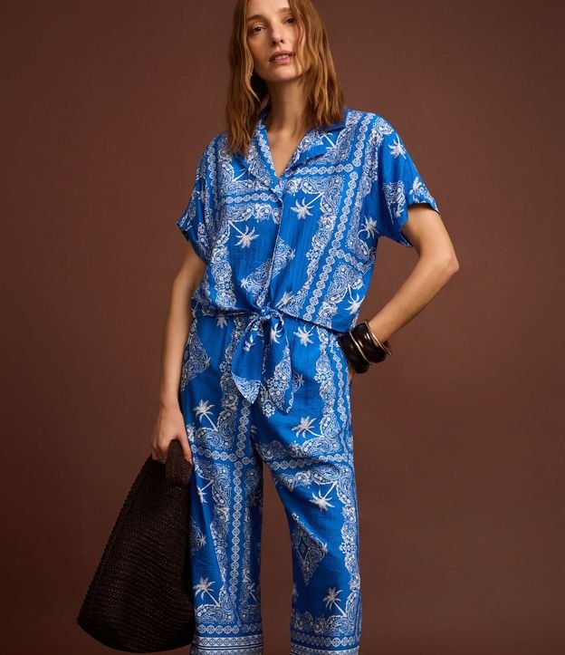 Pantalón Pantacourt Cintura Alta en Viscosa con Estampa Paisley 6