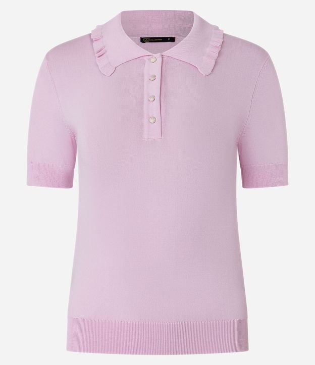 Blusa en Punto con Pliegues en el Cuello Polo 5