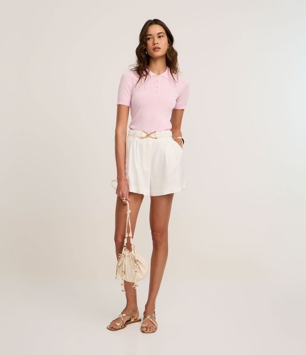 Blusa en Punto con Pliegues en el Cuello Polo 2