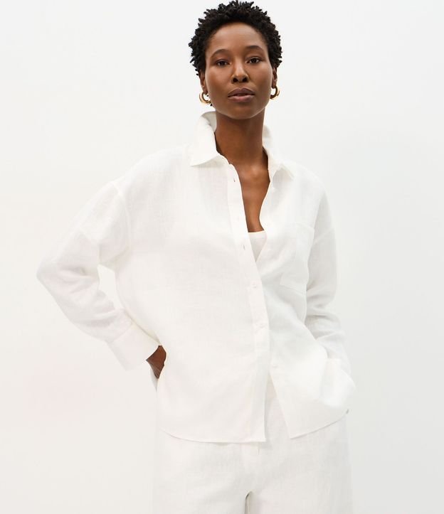 Camisa Oversized en Lino con Bolsillo en el Pecho