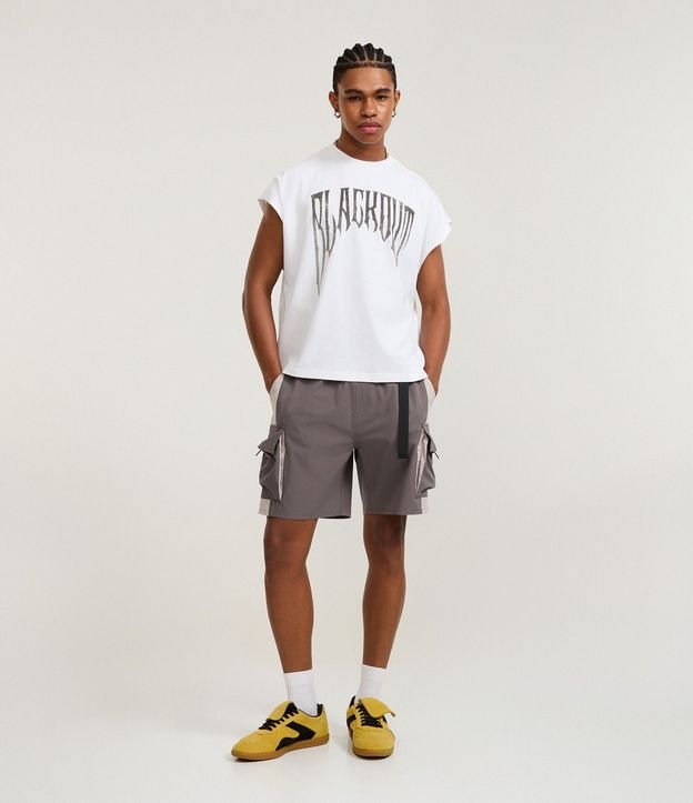 Bermuda Baggy con Cintura Elástica Cinturón Ajustable y Bolsillo Cargo 2