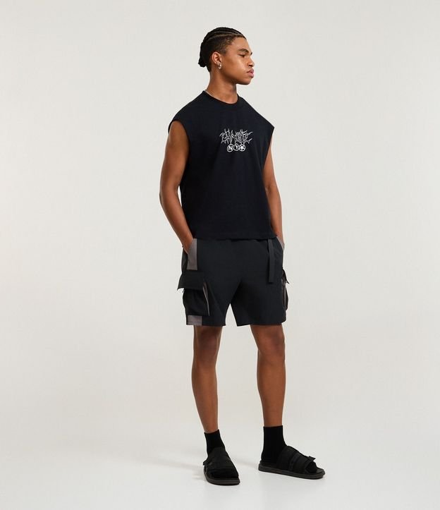 Bermuda Baggy con Cintura Elástica Cinturón Ajustable y Bolsillo Cargo