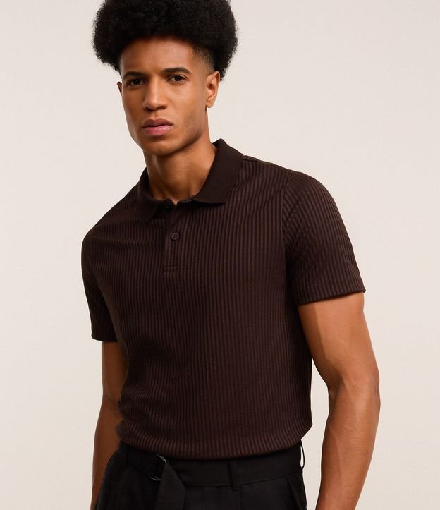 Camisa Slim con Cuello Polo y Textura Acanalada