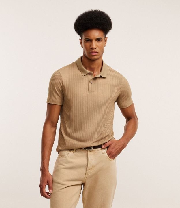Camisa Slim con Cuello Polo y Textura Acanalada